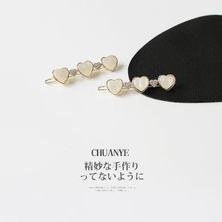 Heart Rhinestone Hair Clip 3 - White - One Size
