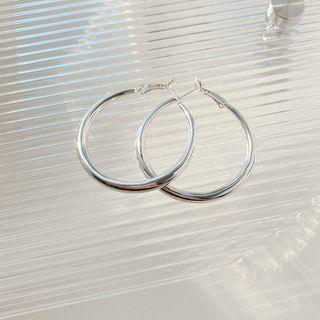 Polished Alloy Hoop Earring E4412 - 1 Pr - Silver - One Size