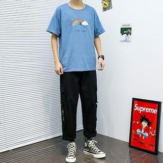 Short-sleeve Rainbow Print T-shirt / Harem Pants