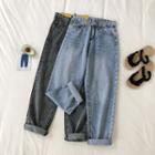 High-waist Rolled Straight-cut Jeans