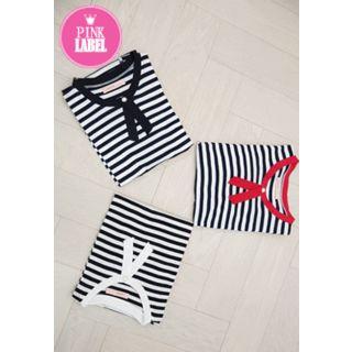 Faux-pearl Trim Stripe T-shirt