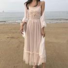 Strappy Sheer Panel Maxi A-line Dress