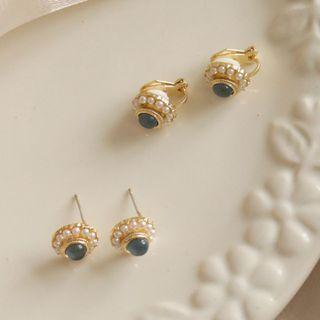 Faux Cat Eye Stone Faux Pearl Alloy Earring