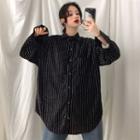 Long Sleeve Striped Glitter Shirt Black - One Size