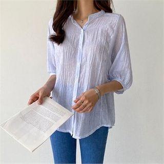 Puff-sleeve Stripe Sheer Shirt