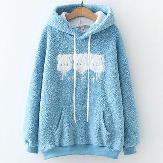 Applique Fleece Hoodie Blue - One Size