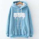 Applique Fleece Hoodie Blue - One Size