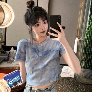 Short-sleeve Tie-dyed Drawstring T-shirt