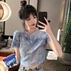 Short-sleeve Tie-dyed Drawstring T-shirt