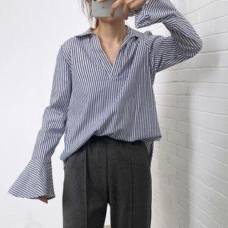 Flared-cuff Striped Shirt