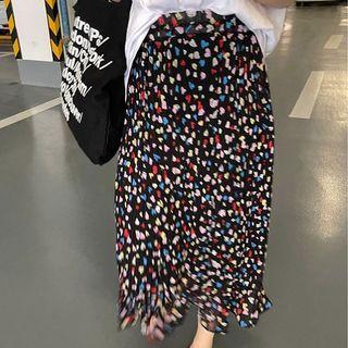 Heart Print Midi Skirt Black - One Size
