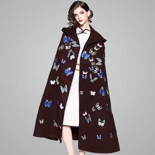 Butterfly Embroidered Hooded Cape
