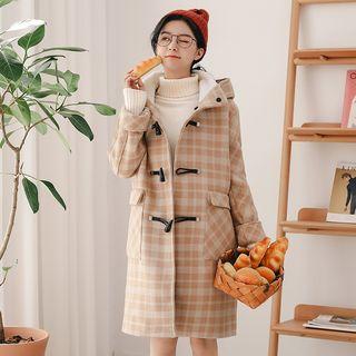 Plaid Hooded Long Duffle Coat
