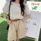 Elbow-sleeve Lace Blouse / Wide-leg Shorts