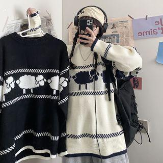 Sheep Patterned Crewneck Sweater