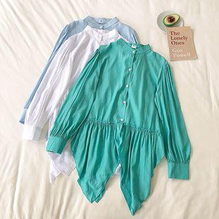 Stand Collar Irregular Long-sleeve Blouse