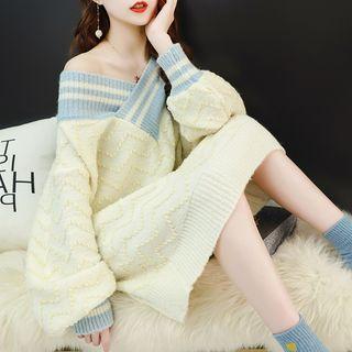 Lantern-sleeve Mini Sweater Dress