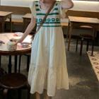 Sleeveless Striped Square-neck Knit Midi Dress Almond - One Size