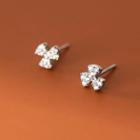 Clover Rhinestone Sterling Silver Earring 1 Pair - Silver - One Size