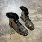 Patent Lace-up Furry Trim Short Boots