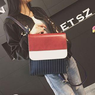 Striped Color Panel Flap Backpack