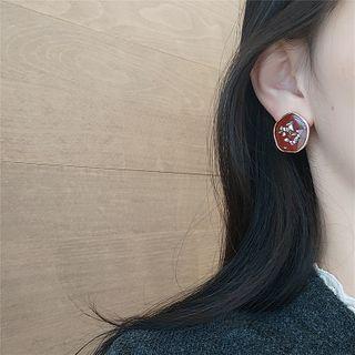 Disc Earring 1 Pair - S925 Silver Needle - Dark Red - One Size