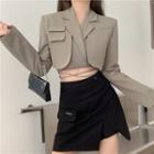 Double-breasted Tie-waist Crop Blazer / High Waist Mini A-line Split Skirt