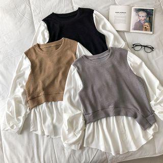 Long-sleeve Round Neck Two Tone Mock Two Piece Sweatshirt