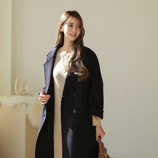 Double-breasted Wool Blend Handmade Coat With Sash