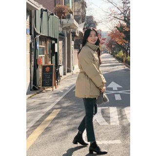 High-neck Padded Safari Jacket Dark Beige - One Size