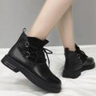 Faux Leather Lettering Lace-up Ankle Boots