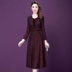 3/4-sleeve Glitter Midi A-line Dress