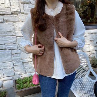 Contrast-trim Faux-fur Zip-up Vest