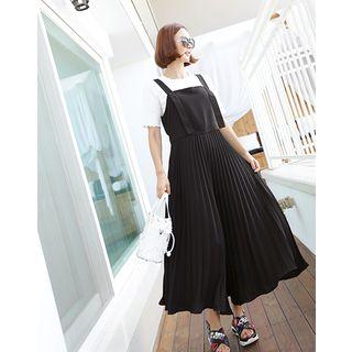 Square-neck Accordion-pleat Jumper Pants
