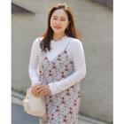Plus Size Frilled-edge Slim-fit T-shirt