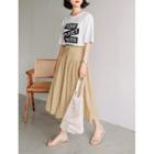 Button-front Shirred Long Skirt