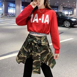 Lettering Pullover / Leggings Insert A-line Skirt