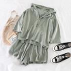 Set: Hooded T-shirt + High-waist Wide-leg Shorts