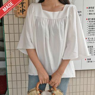 Squared-neck Wide-sleeve A-line Top
