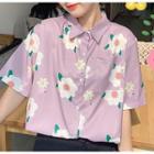 Short-sleeve Floral Printed Shirt As Shown In Figure - One Size