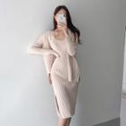 Plain Cardigan / Sleeveless Knit Sheath Dress