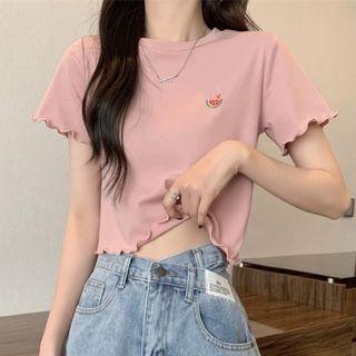 Short-sleeve Watermelon Print Lettuce Edge T-shirt