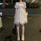 Square-neck Puff-sleeve Short-sleeve Mesh Dress