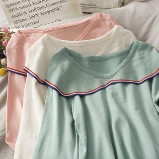 Contrasted Ruffled-trim Knit Top In 6 Colors