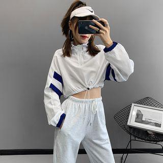 Half-zip Drawstring-hem Crop Top White - One Size