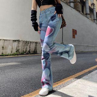 Heart Print High-waist Straight-leg Jeans