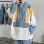 Color Block Hooded Half-zip Jacket
