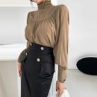 Turtleneck Ruched Peasant Blouse