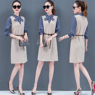 Mock Two Piece Long-sleeve Knit Shift Dress
