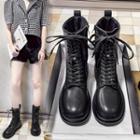 Zip-side Lace-up Faux-leather Short Boots